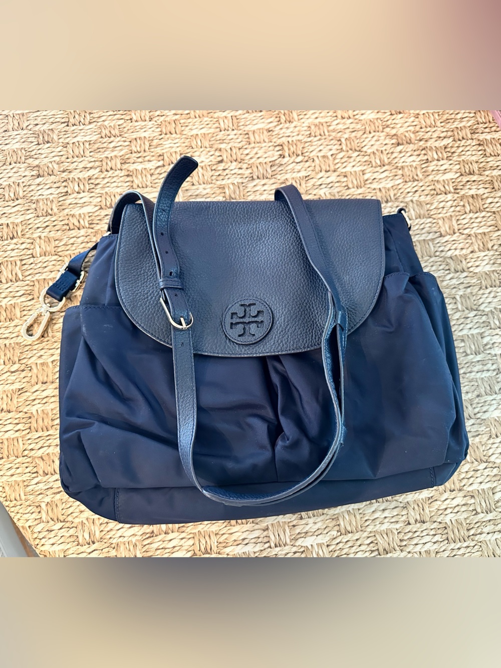 Tory Burch Navy Nylon & Leather Flap Shoulder Bag Diaper Bag